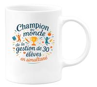 quotedazur - MugChampion du monde de la gestion de 30 élèves en simultané - Tasse Cadeau Maître d'école Homme - Blanc/Céramique