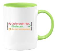quotedazur - MugChef de projet : Non. Développeur : Oui mais techniquement... - Tasse Cadeau Développeur informatique Homme - Vert/Céramique