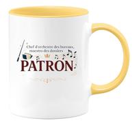 quotedazur - MugChef d'orchestre des bureaux, maestro des dossiers : Patron - Tasse Cadeau Patron Homme - Jaune/Céramique