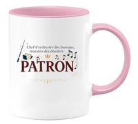 quotedazur - MugChef d'orchestre des bureaux, maestro des dossiers : Patron - Tasse Cadeau Patron Homme - Rose/Céramique