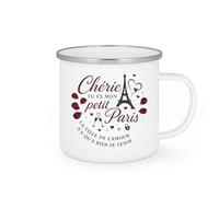 quotedazur - MugChérie, tu es mon petit Paris, la ville de l'amour n'a qu'à bien se tenir - Tasse Cadeau Amour, Saint-Valentin, Couple Femme - Blanc/Emaillé