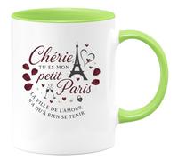 quotedazur - MugChérie, tu es mon petit Paris, la ville de l'amour n'a qu'à bien se tenir - Tasse Cadeau Amour, Saint-Valentin, Couple Femme - Vert/Céramique