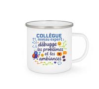 quotedazur - MugCollègue niveau expert : débugge les problèmes et les ambiances - Tasse Cadeau Collègue Homme - Blanc/Emaillé