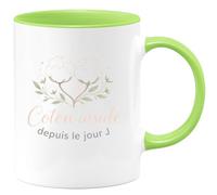 quotedazur - MugCoton inside depuis le jour J - Tasse Cadeau Noces de coton Femme - Vert/Céramique