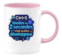 quotedazur - MugCtrl+S toutes les 2 secondes, c'est ça être développeur - Tasse Cadeau Développeur informatique Homme - Rose/Céramique
