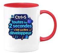 quotedazur - MugCtrl+S toutes les 2 secondes, c'est ça être développeur - Tasse Cadeau Développeur informatique Homme - Rouge/Céramique