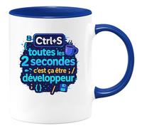 quotedazur - MugCtrl+S toutes les 2 secondes, c'est ça être développeur - Tasse Cadeau Développeur informatique Homme - Bleu/Céramique