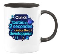 quotedazur - MugCtrl+S toutes les 2 secondes, c'est ça être développeur - Tasse Cadeau Développeur informatique Homme - Noir/Céramique