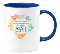 quotedazur - MugDerrière chaque élève qui progresse, il y a une AESH formidable - Tasse Cadeau AESH Femme - Bleu/Céramique