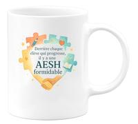 quotedazur - MugDerrière chaque élève qui progresse, il y a une AESH formidable - Tasse Cadeau AESH Femme - Blanc/Céramique