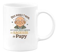 quotedazur - MugDes rides ? Non, ce sont mes lignes de sagesse de Papy - Tasse Cadeau Papy Homme - Blanc/Céramique
