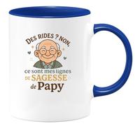 quotedazur - MugDes rides ? Non, ce sont mes lignes de sagesse de Papy - Tasse Cadeau Papy Homme - Bleu/Céramique