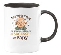 quotedazur - MugDes rides ? Non, ce sont mes lignes de sagesse de Papy - Tasse Cadeau Papy Homme - Noir/Céramique