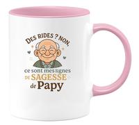 quotedazur - MugDes rides ? Non, ce sont mes lignes de sagesse de Papy - Tasse Cadeau Papy Homme - Rose/Céramique