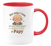 quotedazur - MugDes rides ? Non, ce sont mes lignes de sagesse de Papy - Tasse Cadeau Papy Homme - Rouge/Céramique
