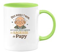 quotedazur - MugDes rides ? Non, ce sont mes lignes de sagesse de Papy - Tasse Cadeau Papy Homme - Vert/Céramique