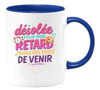 quotedazur - Mugdésolée pour mon retard, j'avais pas envie de venir - Tasse Cadeau Humour Femme - Bleu/Céramique