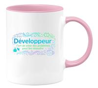 quotedazur - MugDéveloppeur : l'art de créer des problèmes pour les résoudre - Tasse Cadeau Développeur informatique Homme - Rose/Céramique