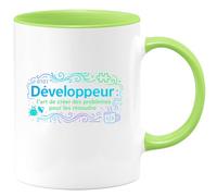 quotedazur - MugDéveloppeur : l'art de créer des problèmes pour les résoudre - Tasse Cadeau Développeur informatique Homme - Vert/Céramique