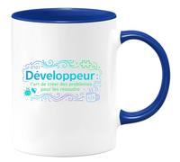 quotedazur - MugDéveloppeur : l'art de créer des problèmes pour les résoudre - Tasse Cadeau Développeur informatique Homme - Bleu/Céramique