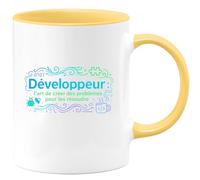 quotedazur - MugDéveloppeur : l'art de créer des problèmes pour les résoudre - Tasse Cadeau Développeur informatique Homme - Jaune/Céramique