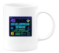 quotedazur - MugDéveloppeur senior : j'ai survécu à toutes les migrations - Tasse Cadeau Développeur informatique Homme - Blanc/Céramique