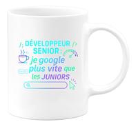 quotedazur - MugDéveloppeur senior : je google plus vite que les juniors - Tasse Cadeau Développeur informatique Homme - Blanc/Céramique