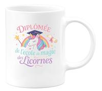 quotedazur - MugDiplômée de l'école de magie des licornes - Tasse Cadeau Licorne Femme - Blanc/Céramique