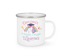 quotedazur - MugDiplômée de l'école de magie des licornes - Tasse Cadeau Licorne Femme - Blanc/Emaillé