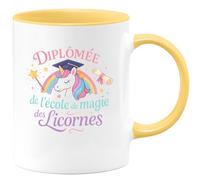 quotedazur - MugDiplômée de l'école de magie des licornes - Tasse Cadeau Licorne Femme - Jaune/Céramique