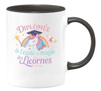quotedazur - MugDiplômée de l'école de magie des licornes - Tasse Cadeau Licorne Femme - Noir/Céramique