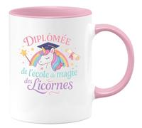 quotedazur - MugDiplômée de l'école de magie des licornes - Tasse Cadeau Licorne Femme - Rose/Céramique