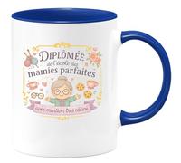 quotedazur - MugDiplômée de l'école des mamies parfaites avec mention très câline - Tasse Cadeau Mamie Femme - Bleu/Céramique