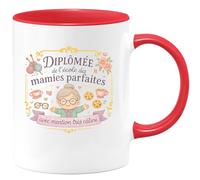 quotedazur - MugDiplômée de l'école des mamies parfaites avec mention très câline - Tasse Cadeau Mamie Femme - Rouge/Céramique