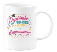 quotedazur - MugDiplômée en fou-rire et certifiée experte en bonne humeur - Tasse Cadeau Animatrice Femme - Blanc/Céramique