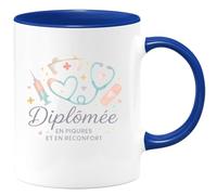 quotedazur - MugDiplômée en piqûres et en réconfort - Tasse Cadeau Infirmière Femme - Bleu/Céramique