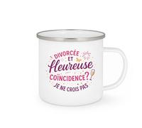 quotedazur - MugDivorcée et heureuse. Coïncidence ? Je ne crois pas - Tasse Cadeau Humour Femme - Blanc/Emaillé