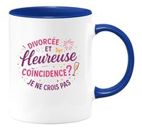 quotedazur - MugDivorcée et heureuse. Coïncidence ? Je ne crois pas - Tasse Cadeau Humour Femme - Bleu/Céramique