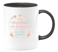 quotedazur - MugÉlue mamie de l'année par un jury très objectif : mes petits-enfants - Tasse Cadeau Mamie Femme - Noir/Céramique