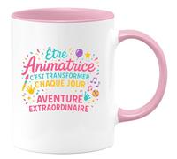 quotedazur - MugÊtre Animatrice c'est transformer chaque jour en aventure extraordinaire - Tasse Cadeau Animatrice Femme - Rose/Céramique