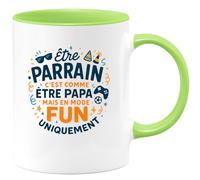 quotedazur - MugÊtre parrain c'est comme être papa, mais en mode fun uniquement - Tasse Cadeau Parrain Homme - Vert/Céramique