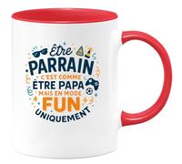 quotedazur - MugÊtre parrain c'est comme être papa, mais en mode fun uniquement - Tasse Cadeau Parrain Homme - Rouge/Céramique
