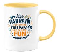 quotedazur - MugÊtre parrain c'est comme être papa, mais en mode fun uniquement - Tasse Cadeau Parrain Homme - Jaune/Céramique