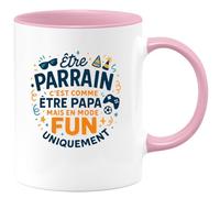 quotedazur - MugÊtre parrain c'est comme être papa, mais en mode fun uniquement - Tasse Cadeau Parrain Homme - Rose/Céramique