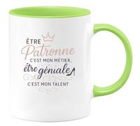 quotedazur - MugÊtre Patronne c'est mon métier, être géniale c'est mon talent - Tasse Cadeau Patronne Femme - Vert/Céramique