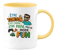 quotedazur - MugÊtre tonton c'est comme être papa, mais en mode fun - Tasse Cadeau Tonton Homme - Jaune/Céramique