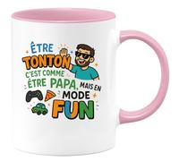 quotedazur - MugÊtre tonton c'est comme être papa, mais en mode fun - Tasse Cadeau Tonton Homme - Rose/Céramique