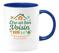 quotedazur - MugÊtre un bon Voisin ça ne s'improvise pas, ça se cultive - Tasse Cadeau Voisin Homme - Bleu/Céramique