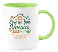 quotedazur - MugÊtre un bon Voisin ça ne s'improvise pas, ça se cultive - Tasse Cadeau Voisin Homme - Vert/Céramique