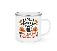 quotedazur - MugExpert barbecue : tout est bon quand c'est carbonisé - Tasse Cadeau Humour Homme - Blanc/Emaillé